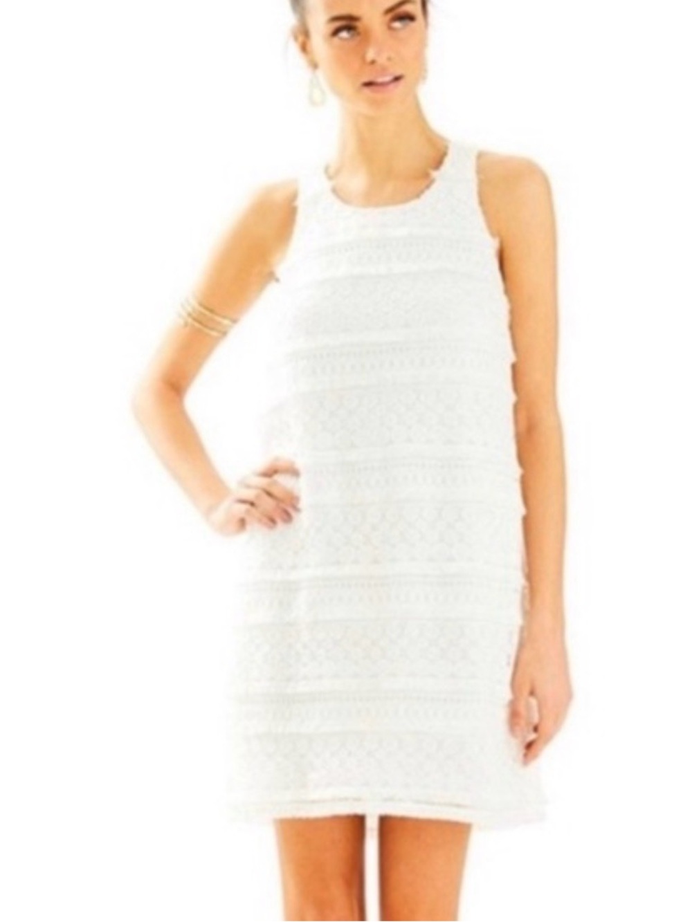 Lilly Pulitzer Annette Shift Lace Dress Resort White Fringe 6 Lined - Picture 2 of 14